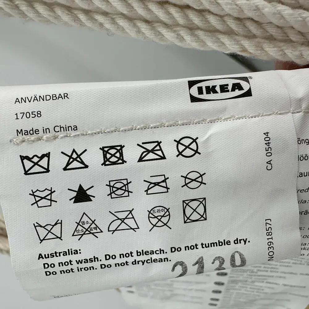 IKEA ANVÄNDBAR Plant Hanger White Cotton Natural Wood Beads Macrame Boho Decor